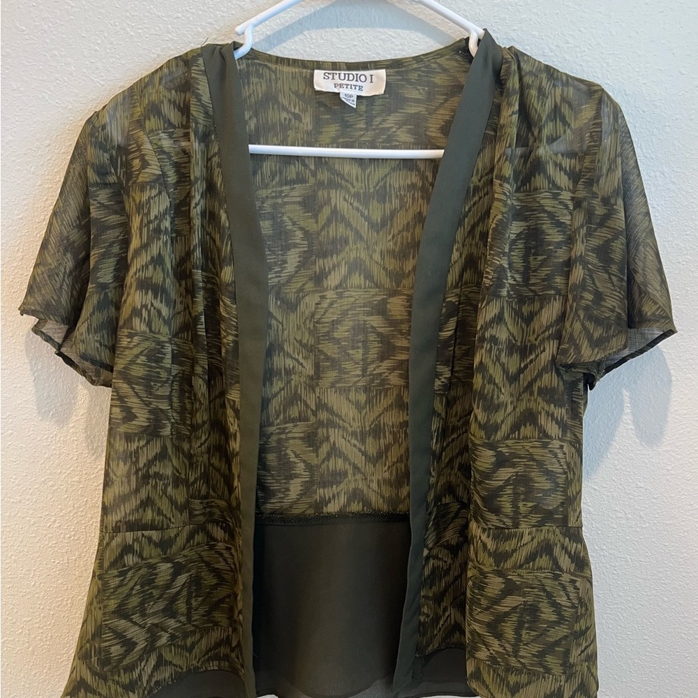 Studio 1 green print dress with jacket size 10P sleeveless dress. Career